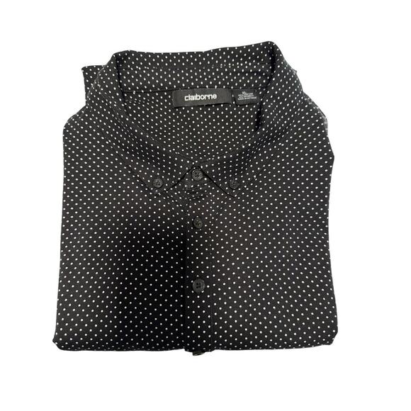 Vintage Claiborne XL Polka Dot Polo shirt 3 button front and hem slits. - Picture 2 of 10